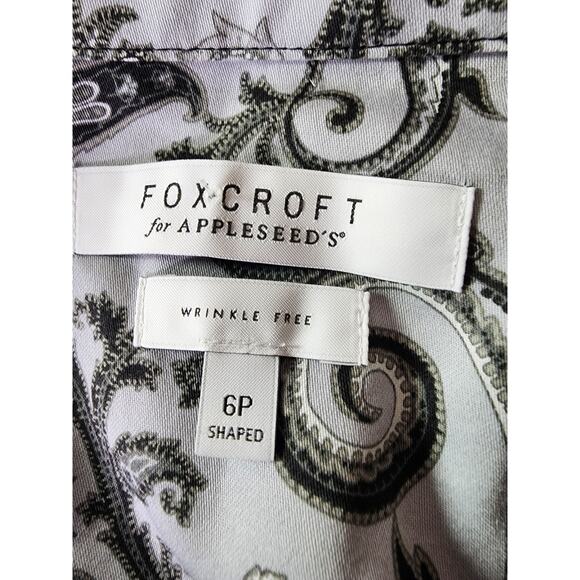 FOXCROFT Gray White Paisley Floral Wrinkle Free Cotton Active Retro Top SZ 6P - Picture 5 of 9